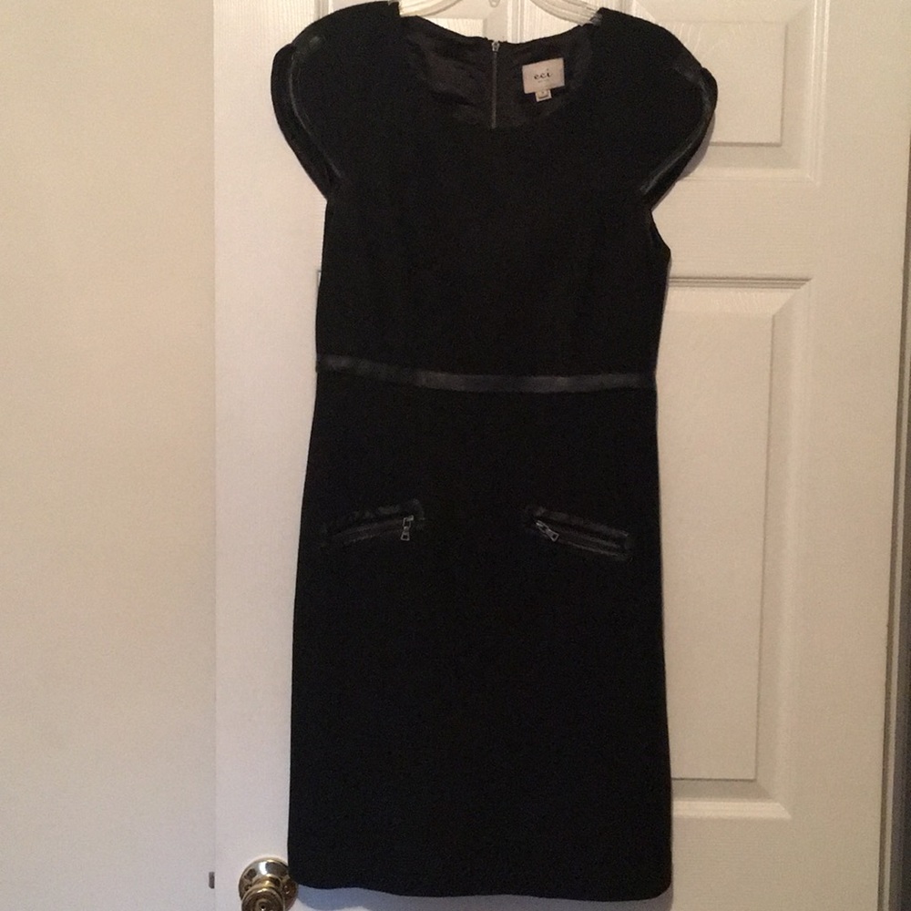 ECI Black worsted wool and faux leather dress